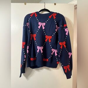 THML Navy Sweater with Red and Pink Bow 🎀 Accents